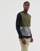 Esprit Sweat With Crew Neck In Color Block In Black - Black