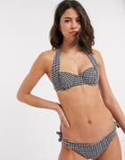 Mango Underwired Halterneck Bikini Top In Gingham-black