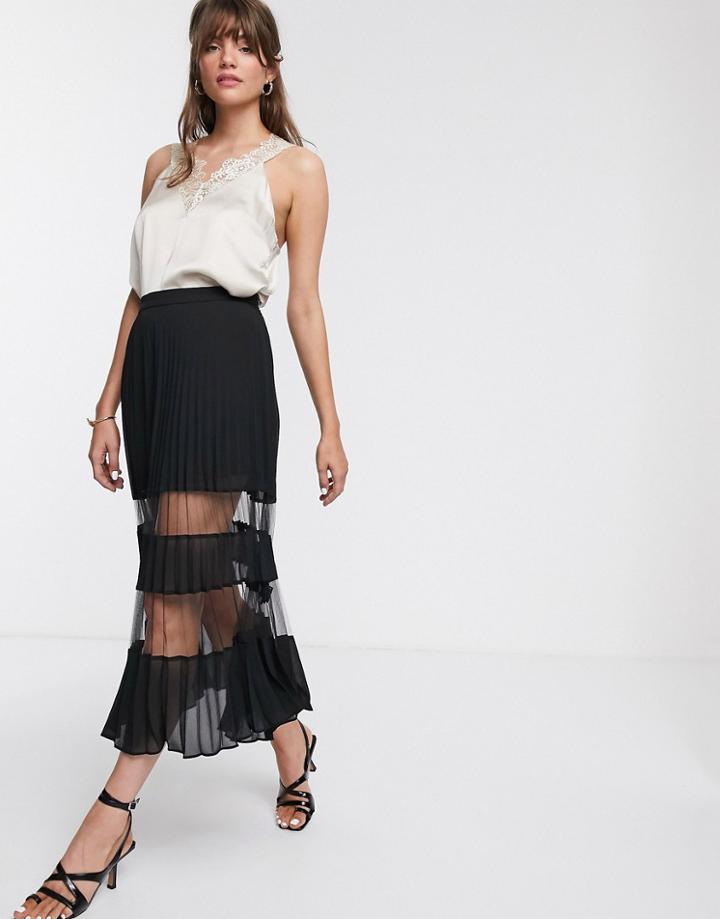 & Other Stories Plisse Mesh Midi Skirt In Black