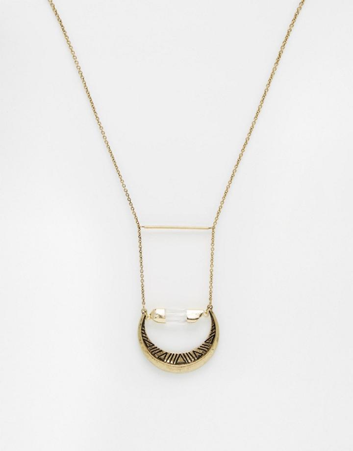 Asos Stone Moon Necklace - Gold