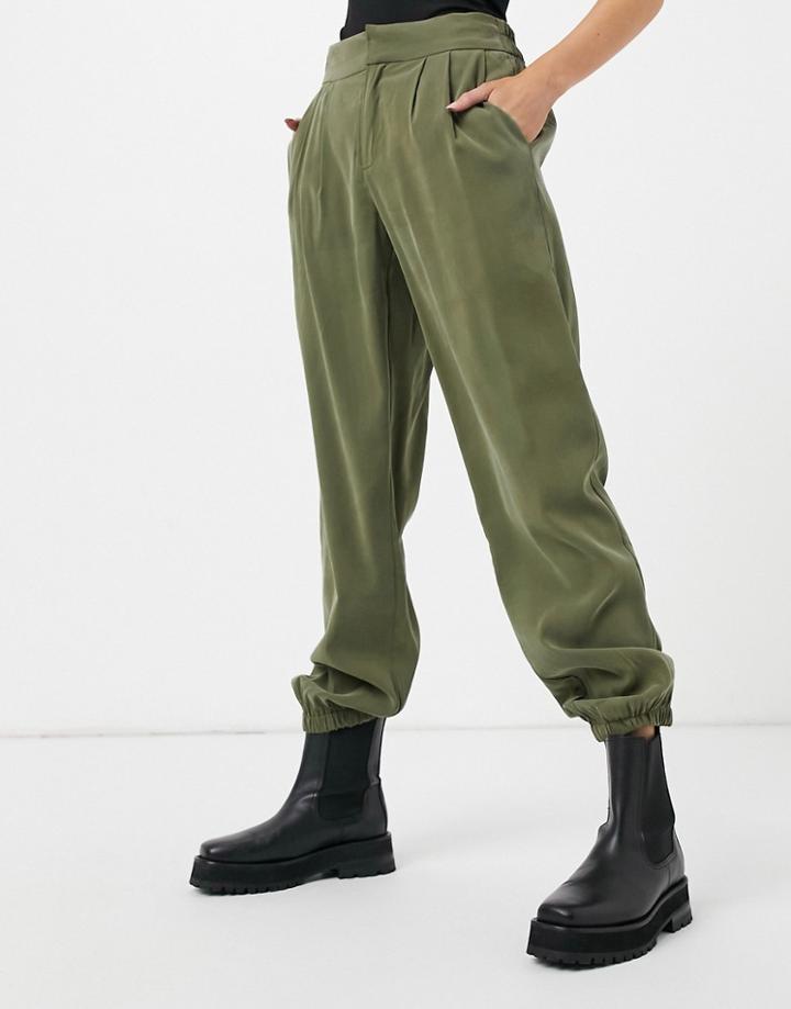 Vila High Waisted Cuffed Pants In Green