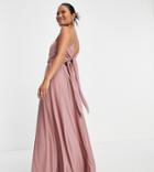 Asos Design Petite Cami Plunge Tie Back Midi Dress In Rose-pink