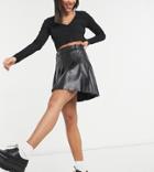 Collusion Pu Pleated Mini Skirt In Black