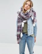 Asos Oversized Square Scarf In White Based Plaid - White