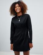 Bershka Waist Fitted Jersey Dress - Black