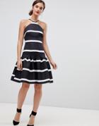 Asos Design Stripe Scuba Drop Waist Midi Dress - Multi
