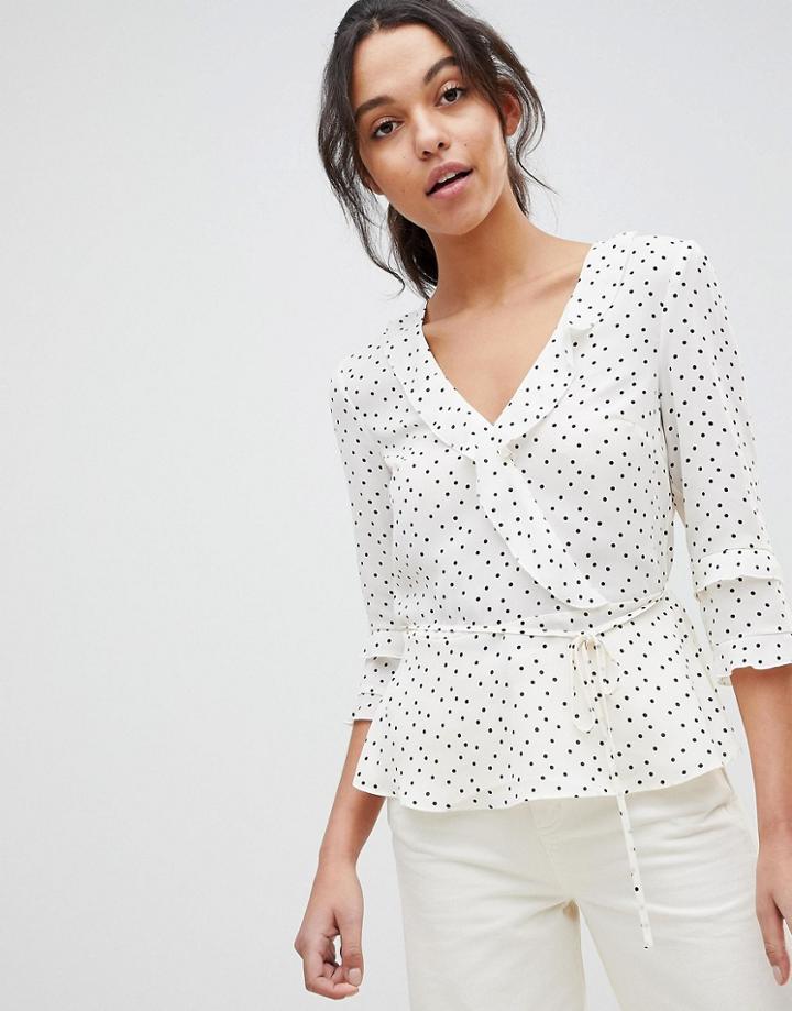 Oasis Polka Dot Frill Wrap Top - Multi