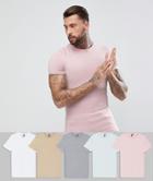 Asos Design Muscle Fit T-shirt With Crew Neck 5 Pack Multipack Saving - Multi