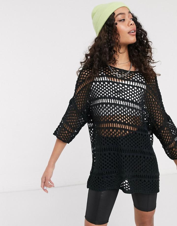 Noisy May Oversized Crochet Top In Black