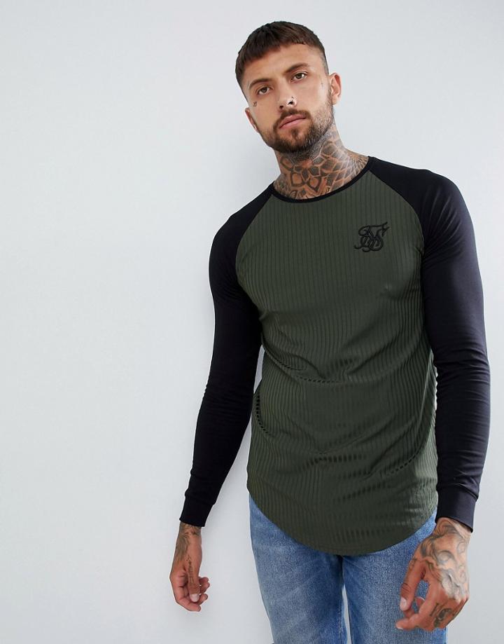 Siksilk Raglan T-shirt In Khaki Rib-green