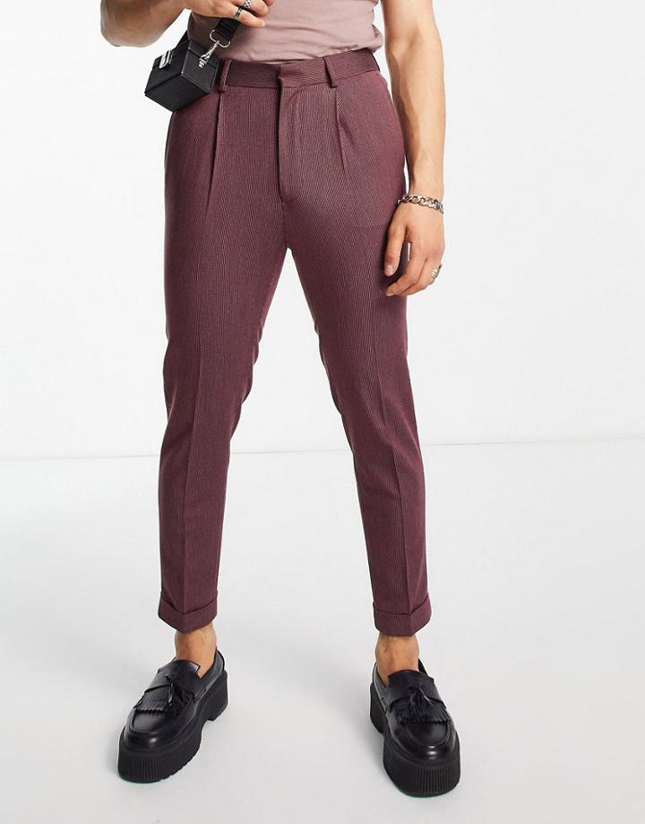 Asos Design Tapered Smart Pants In Burgundy Micro Texture