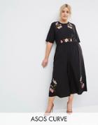 Asos Curve Tea Jumpsuit With Embroidery - Multi