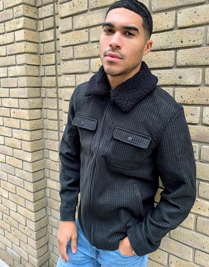 Only & Sons Harrington Jacket With Wool Black Check