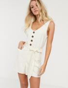 River Island Sleeveless Belted Romper With Tortoiseshell Buttons In White