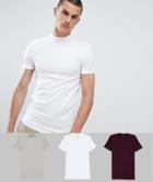 Asos Design Muscle T-shirt With Turtleneck 3 Pack Save - Multi
