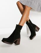 Asos Design Region Suede Mid-heel Boots In Black