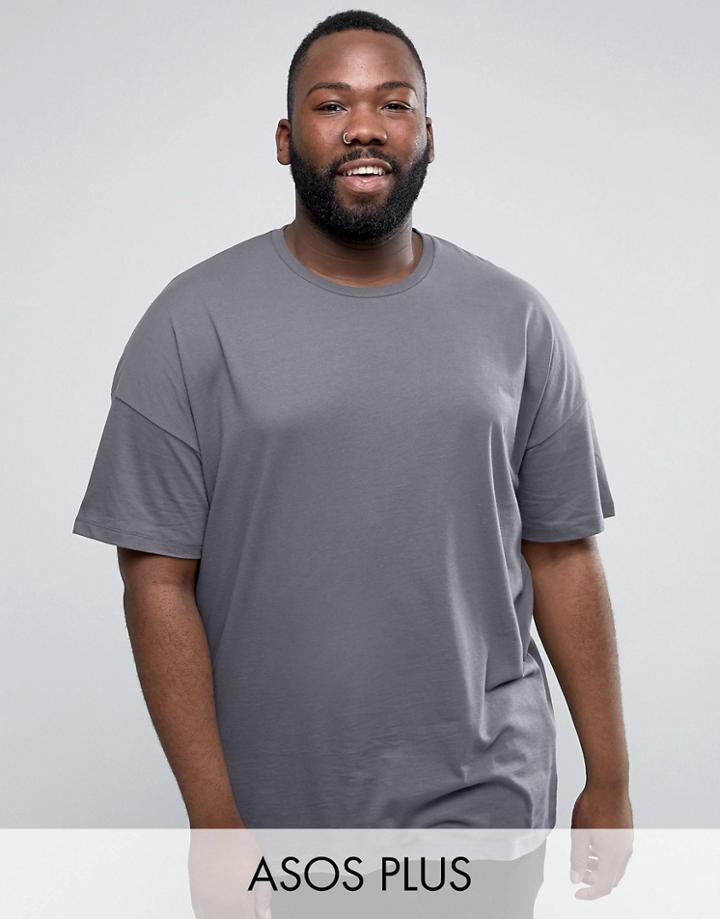 Asos Plus Oversized Longline T-shirt In Washed Blue - Blue
