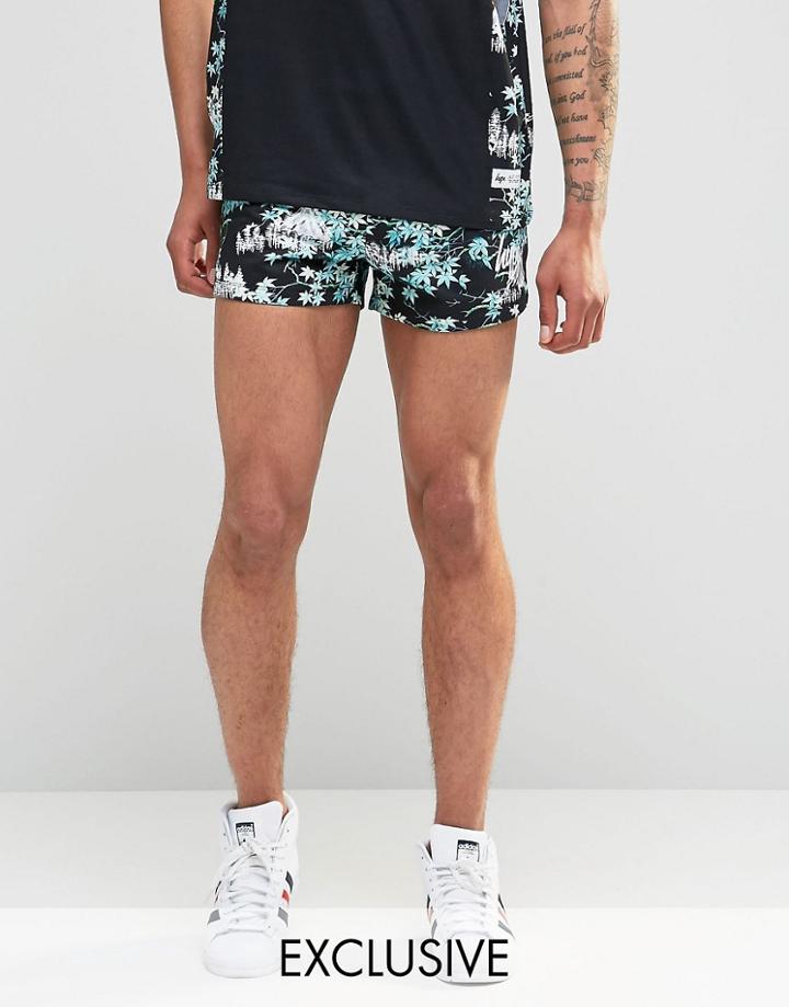 Hype Retro Shorts In Leaves Print - Black