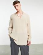 Asos Design Regular Fit Overhead Shirt In Crinkle Viscose-neutral