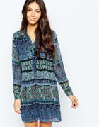 Style London Pussybow Shirt Dress In Multi Paisley Print - Blue
