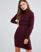 New Look Ribbed Roll Neck Mini Dress - Red