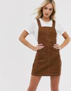 Pieces Pinafore Mini Dress With Contrast Stitching-brown
