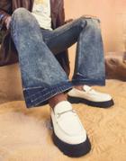 Asos Design Chunky Loafers In White Faux Leather With Gold Snaffle On Contrast Sole
