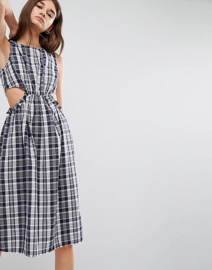 Asos Check Midi Dress With Cut Out Detail - Multi