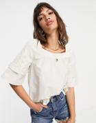 Vero Moda Cotton Eyelet Square Neck Top In Cream-white