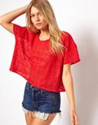 Asos T-shirt In Embroidered Mesh - Green