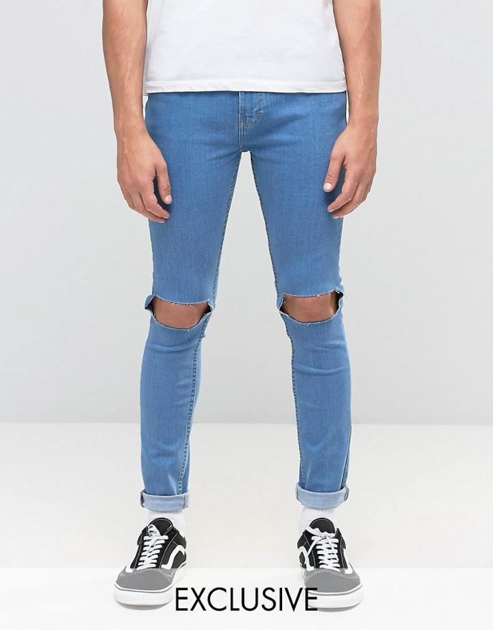 Reclaimed Vintage Super Skinny Jeans With Knee Rips - Blue