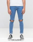 Reclaimed Vintage Super Skinny Jeans With Knee Rips - Blue
