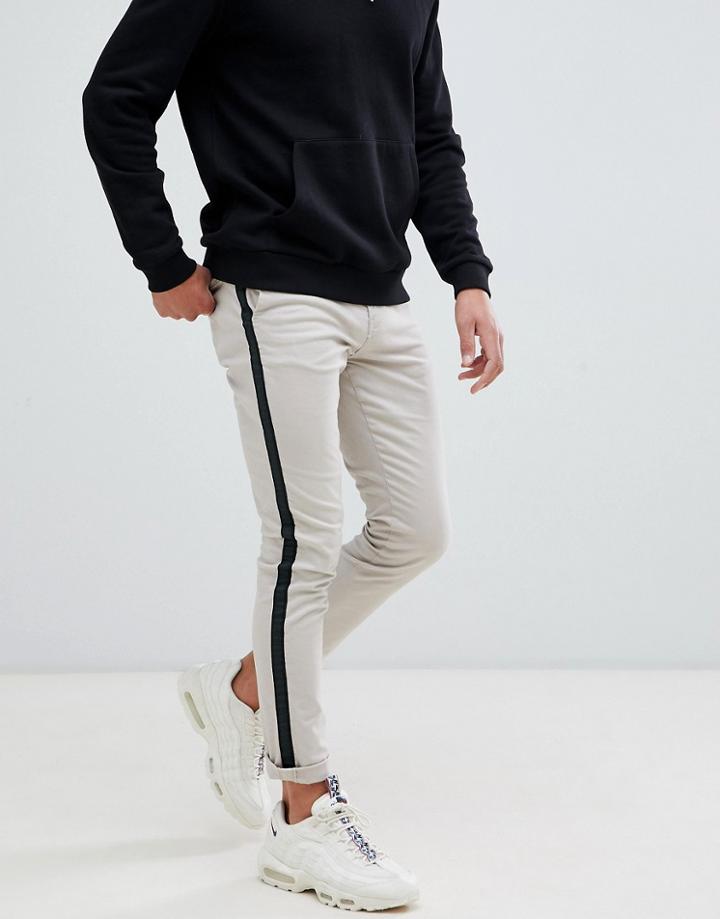 New Look Skinny Chino With Side Stripe In Ecru - White