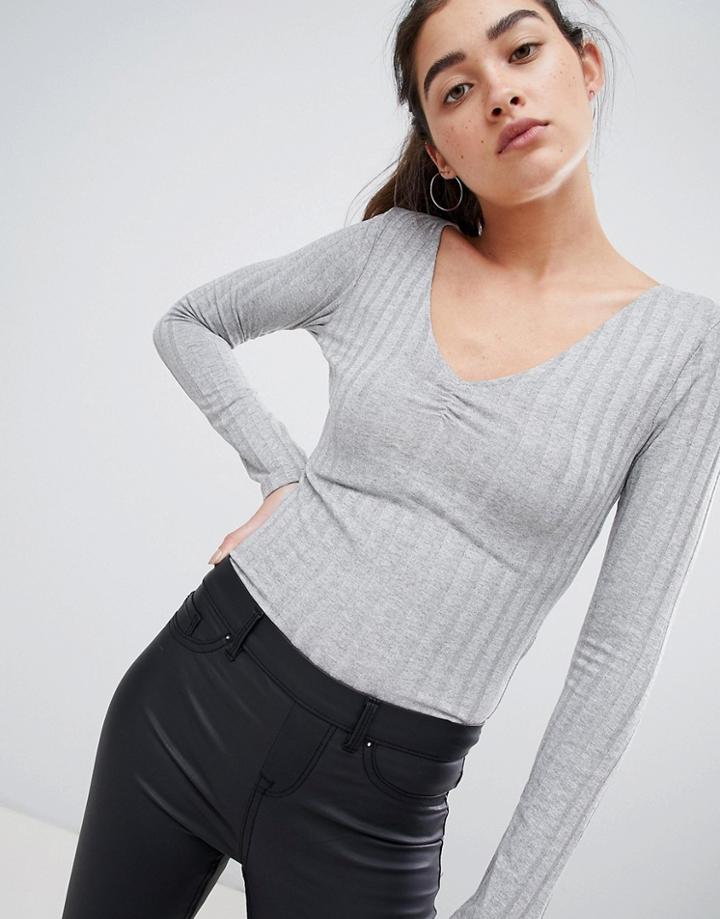 New Look Ribbed Top - Gray
