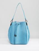 Pauls Boutique Bucket Bag In Faux Snakeskin - Blue