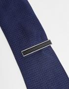 Asos Design Wedding Stainless Steel Tie Bar With Line Detail And Black Enamel In Silver Tone
