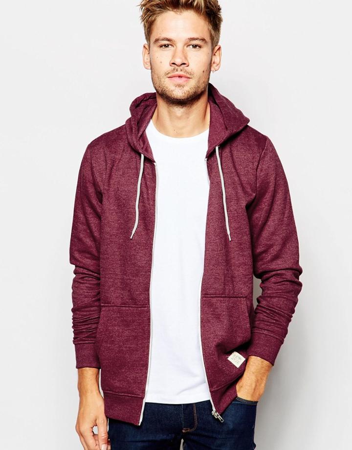 Blend Zipthru Hoodie Core In Burgundy - Zinfandel