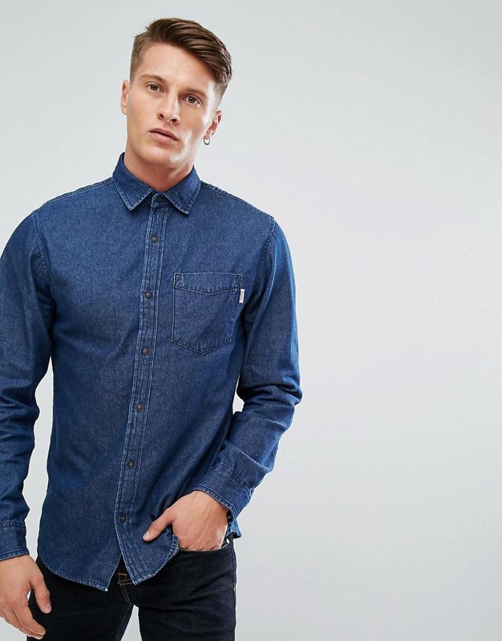 Jack & Jones Intelligence Relaxed Fit Denim Shirt In Dark Blue Wash - Blue