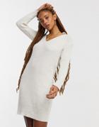 Miss Selfridge Tie Back Knitted Dress In Oatmeal-white