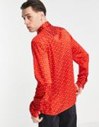 Asos Design Regular Shirt With Pussybow Tie Neck In Floral Devore-orange