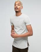 Asos Longline Muscle T-shirt In Waffle Fabric With Side Zips - Beige