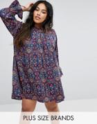 Rage Plus Tied Cuff Floral Smock Dress - Multi