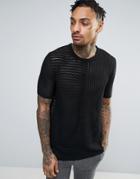 Asos Knitted Mesh T-shirt In Black - Black