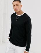 Asos Design Long Sleeve T-shirt With Crew Neck With Contrast Ringer In Black-multi