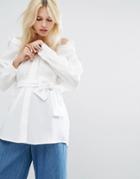 J.o.a Oversized Off Shoulder Blouse With Cami Straps And Tie Waist - White