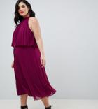 Asos Design Curve Halter Tie Neck Midi Dress In Pleat-red