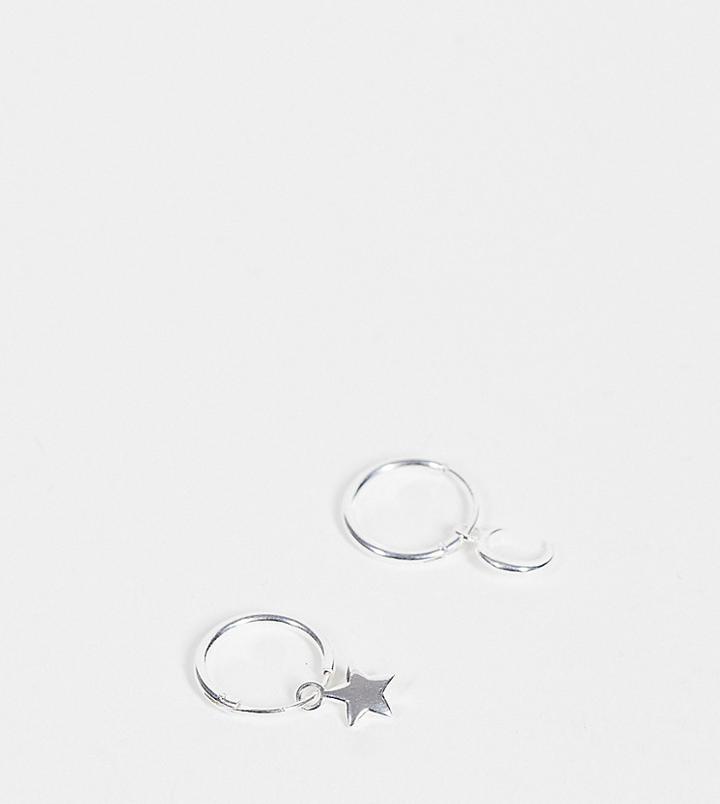 Asos Design Sterling Silver Hoop Earrings With Sun And Moon Charm