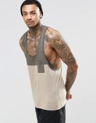 Asos Tank With Contrast Yoke And Pocket In Extreme Racer Back - Beige