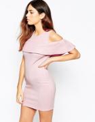 Wal G Dress With Cold Shoulder And Frill Top - Pink