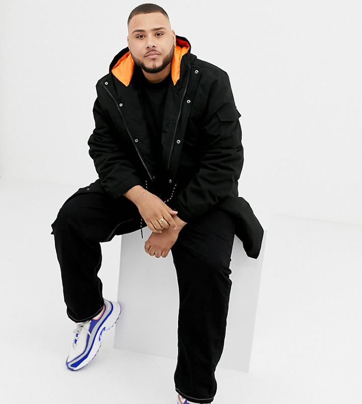 Collusion Plus Parka Jacket In Black - Black